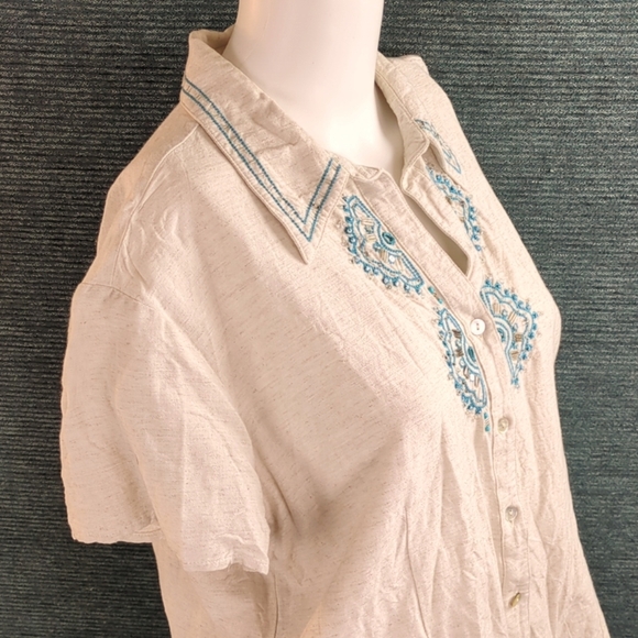 Vintage Lemon Grass Studio Embroidered Button Down Shirt. Cotton/Rayon/Linen - Picture 10 of 13